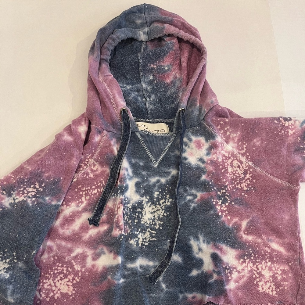 Purple/Pink/Blue Tie-dye and bleach crop sweatshirt